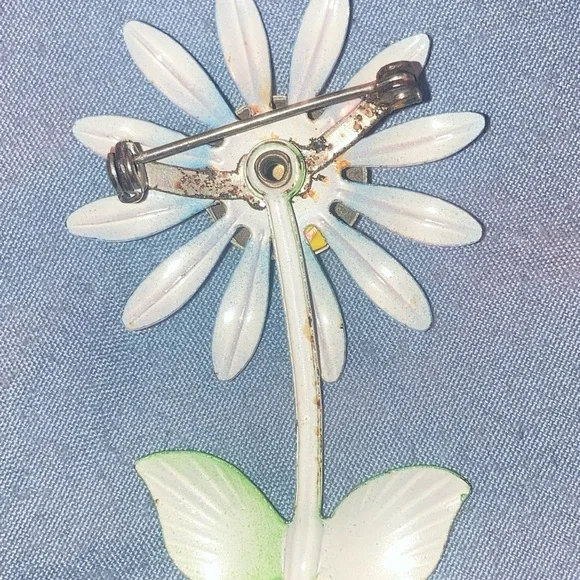 Vintage Blue and Yellow Flower Brooch - Picture 3 of 4